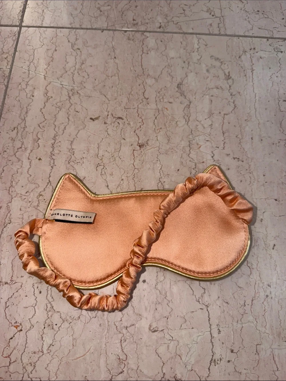 Charlotte Olympia Cat Ear Satin Sleep Mask in Peach